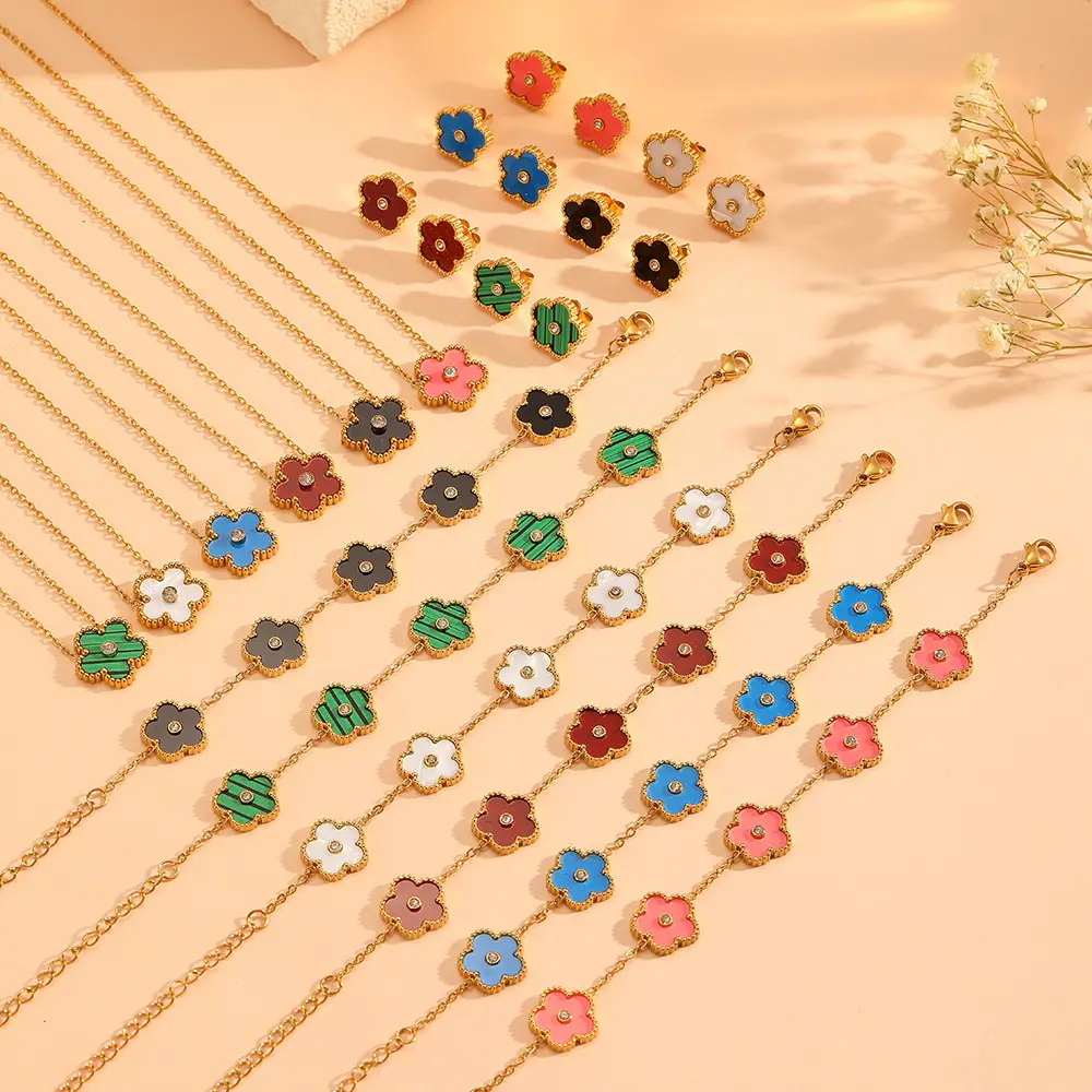 European & American Sweet Five Leaf Flower Jewelry Set - Image 32