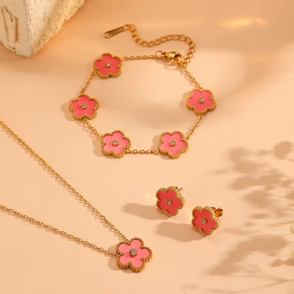 European & American Sweet Five Leaf Flower Jewelry Set - Image 6