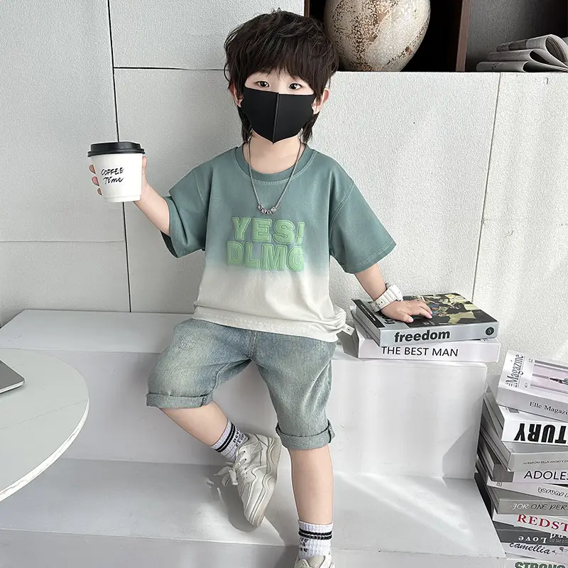 Boys Tie-Dye Gradient Short Sleeve T-Shirt Set - Image 4