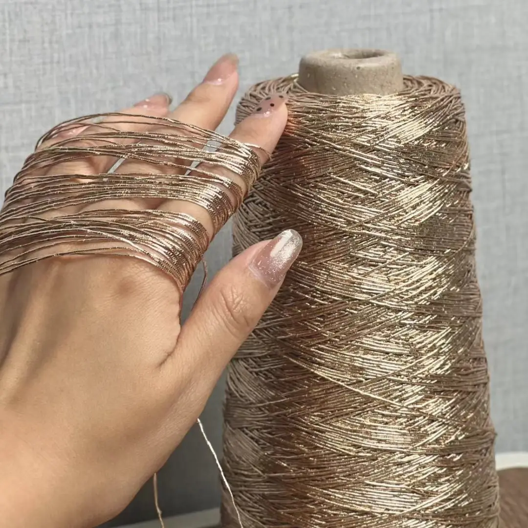 Trendy Core-Spun Yarn with Silver Feve Silver Braided Thread for Crochet DIY Handmade Silver Fragments Wholesale