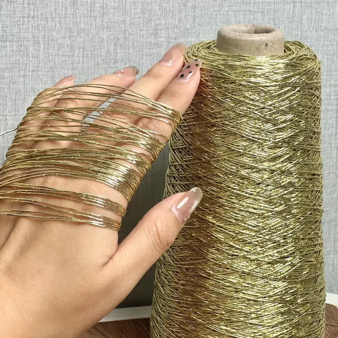 Trendy Core-Spun Yarn with Silver Feve Silver Braided Thread for Crochet DIY Handmade Silver Fragments Wholesale