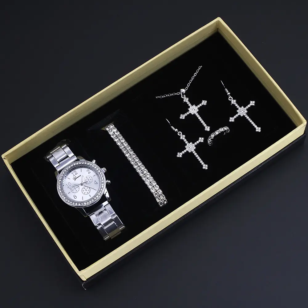 Diamond Crown Jewelry Set for Women 5Pcs Silver Watch - Image 2