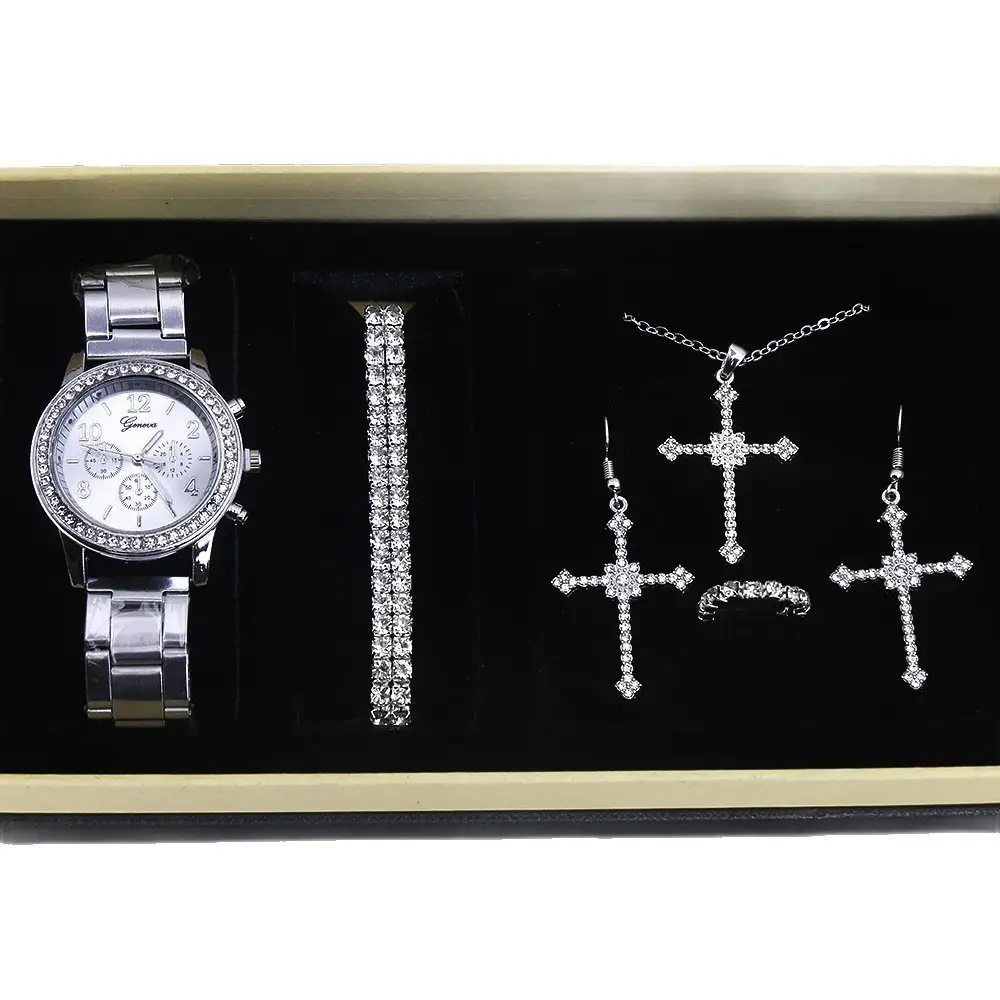 Diamond Crown Jewelry Set for Women 5Pcs Silver Watch - Image 5