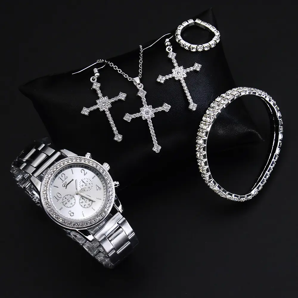 Diamond Crown Jewelry Set for Women 5Pcs Silver Watch — feature 10