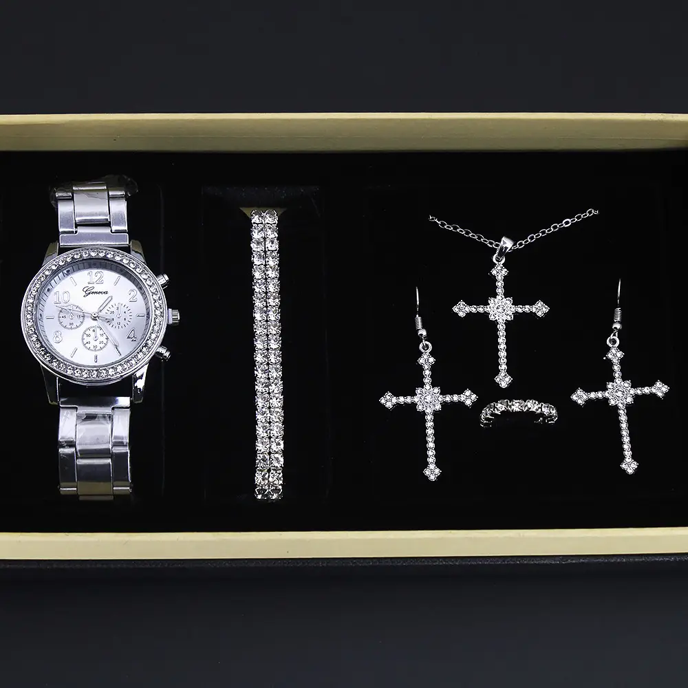 Diamond Crown Jewelry Set for Women 5Pcs Silver Watch — feature 7
