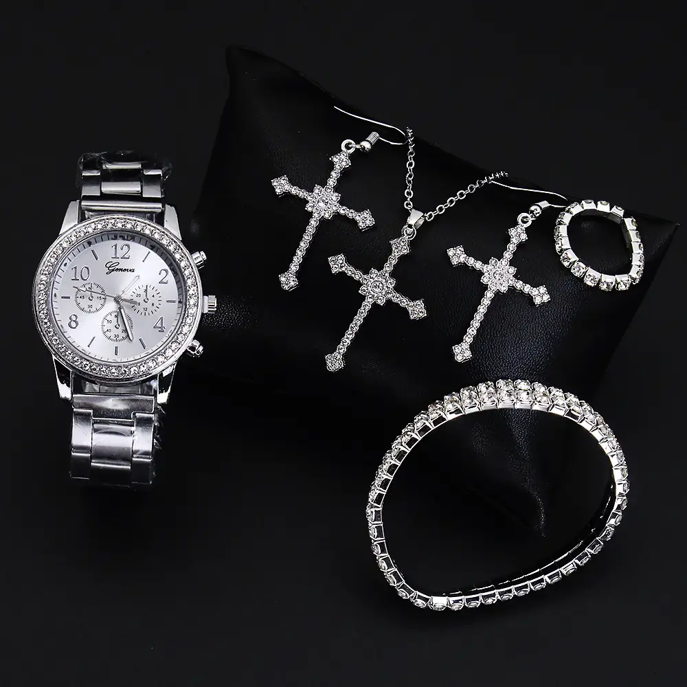 Diamond Crown Jewelry Set for Women 5Pcs Silver Watch — feature 9