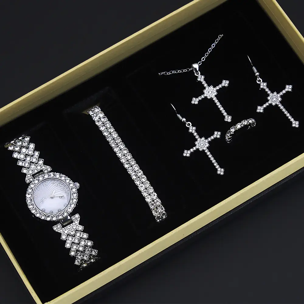 Diamond Cross Jewelry Set for Women Quartz Watch - Image 2