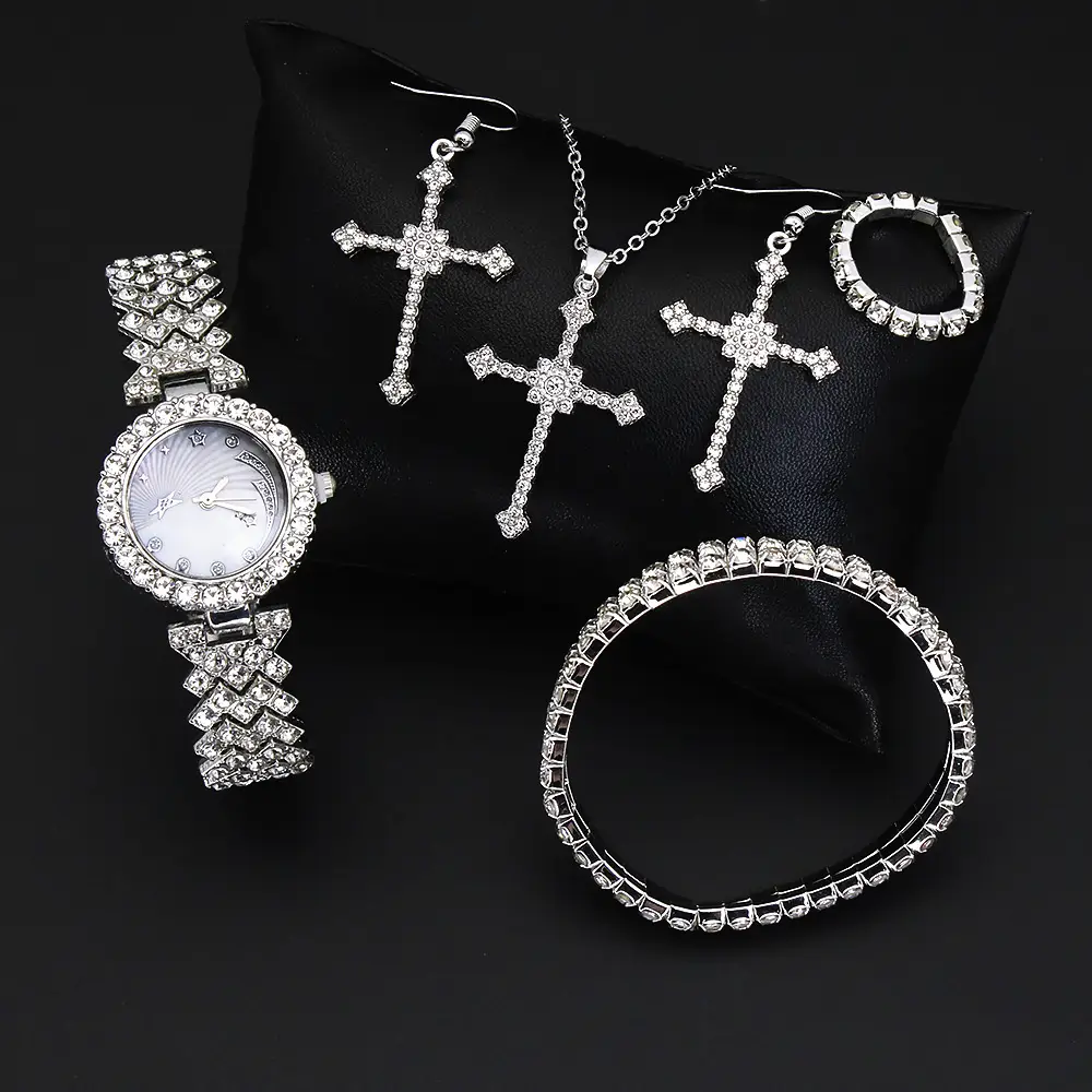 Diamond Cross Jewelry Set for Women Quartz Watch - Image 3