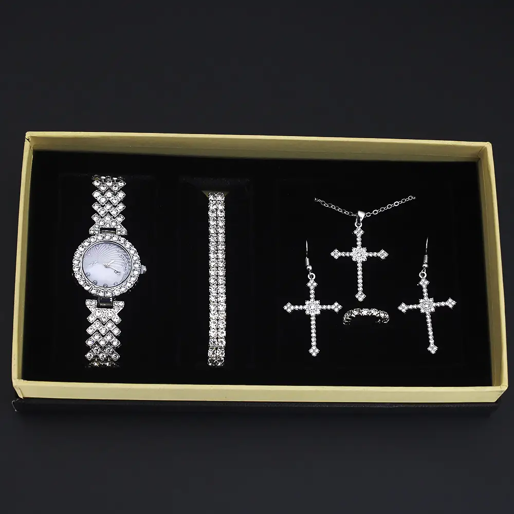Diamond Cross Jewelry Set for Women Quartz Watch - Image 4