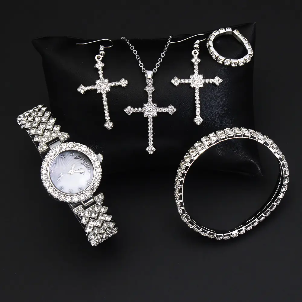 Diamond Cross Jewelry Set for Women Quartz Watch - Image 5