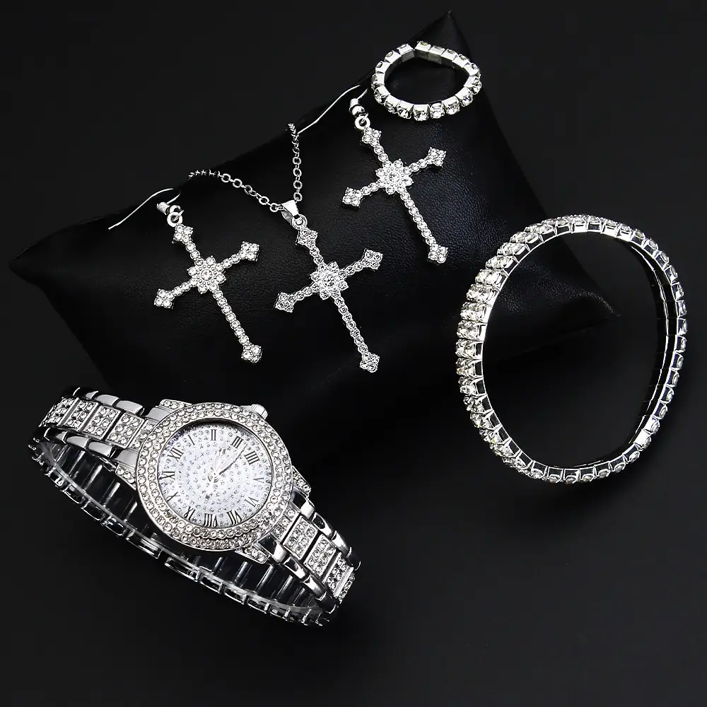 Diamond Cross Jewelry Set for Women Watch & Earrings — feature 10