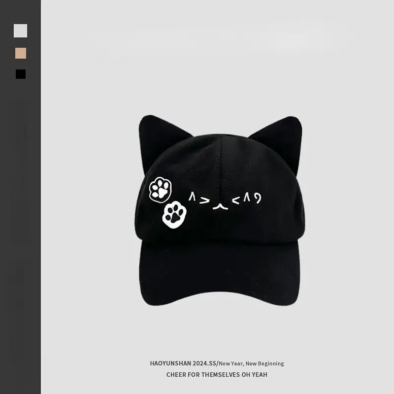 Japanese Style Cartoon Cat Ear Cap for Women Black - Image 2