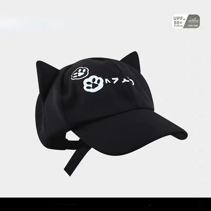 Japanese Style Cartoon Cat Ear Cap for Women Black - Image 3
