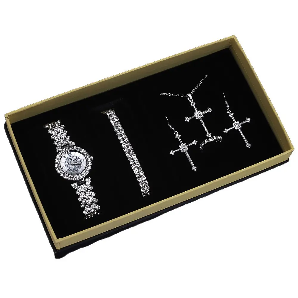 Diamond Cross Jewelry Set for Women's Watch & Earrings - Image 6