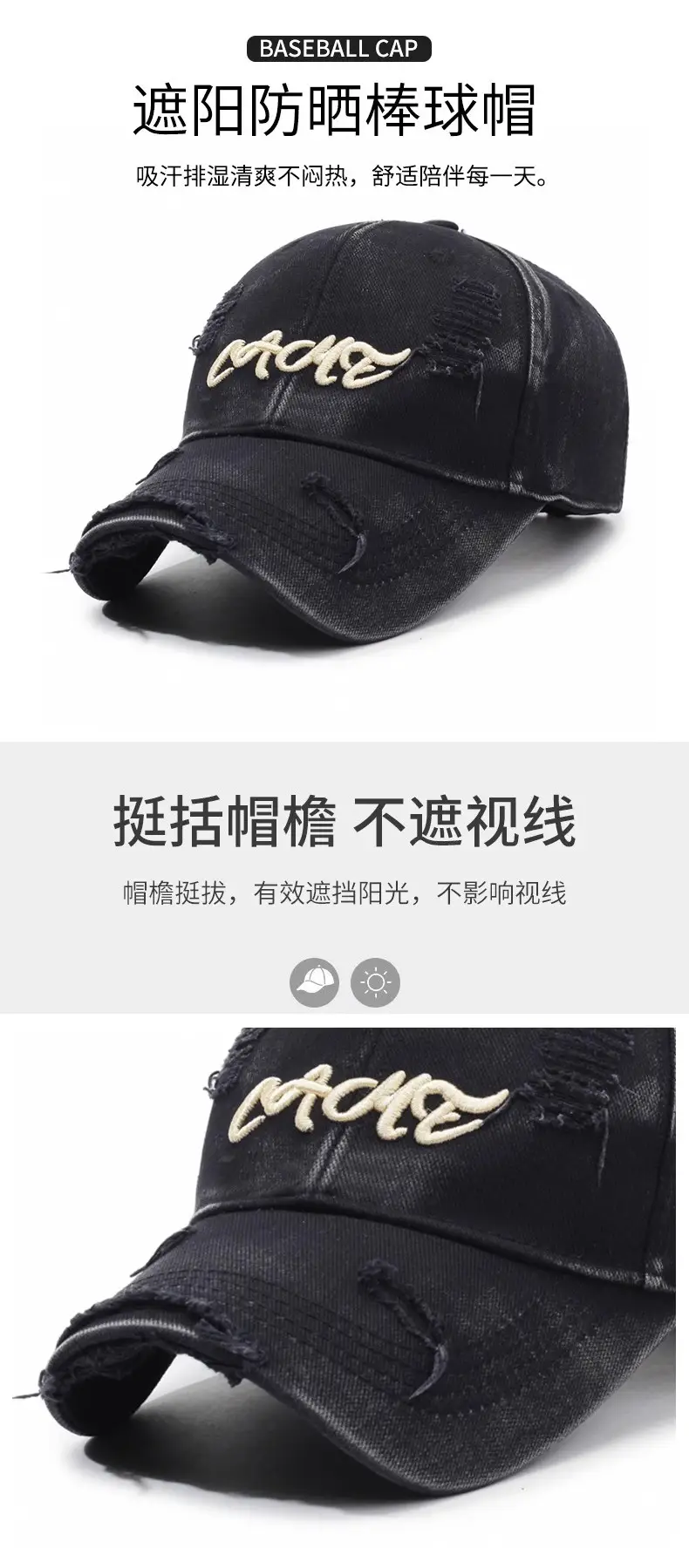 Blue Vintage Distressed Baseball Cap for Men Women — feature 1