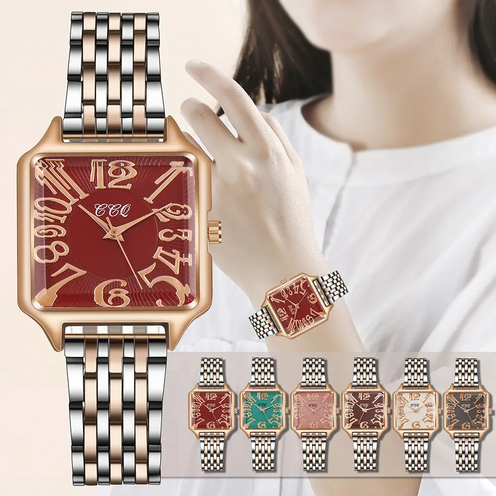 Women's Square Dial Quartz Watch with Rose Gold Band - Image 7