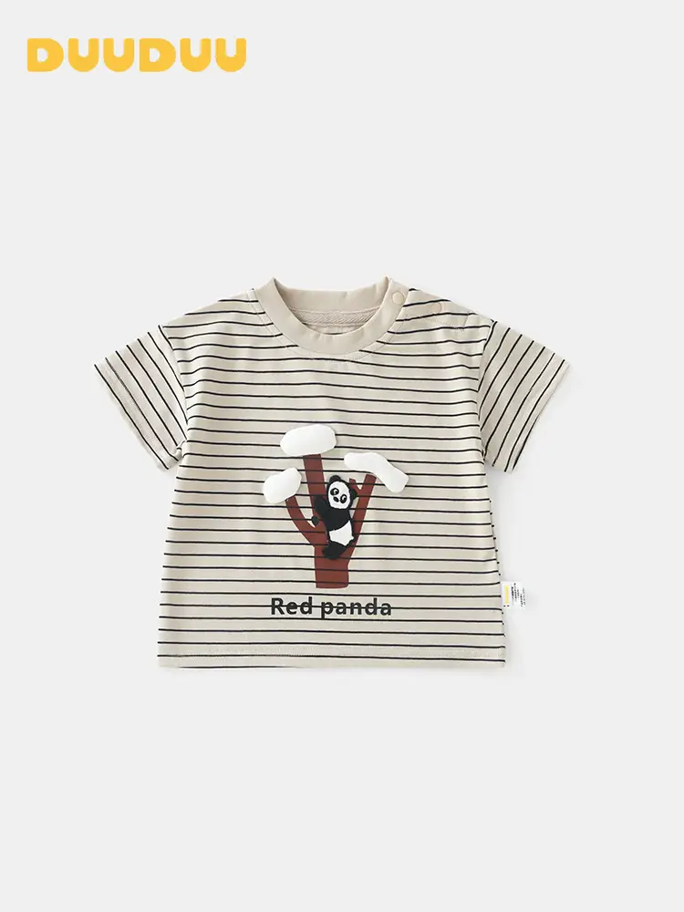 Duuduu Baby T-Shirt Striped Red Panda Print - Image 2