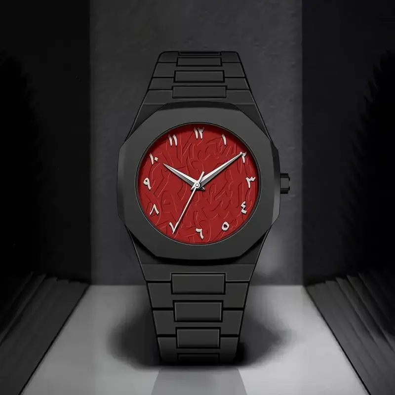 Men's Red Dial Arabic Watch Ultra-Thin Plastic Waterproof