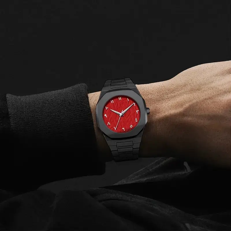 Men's Red Dial Arabic Watch Ultra-Thin Plastic Waterproof