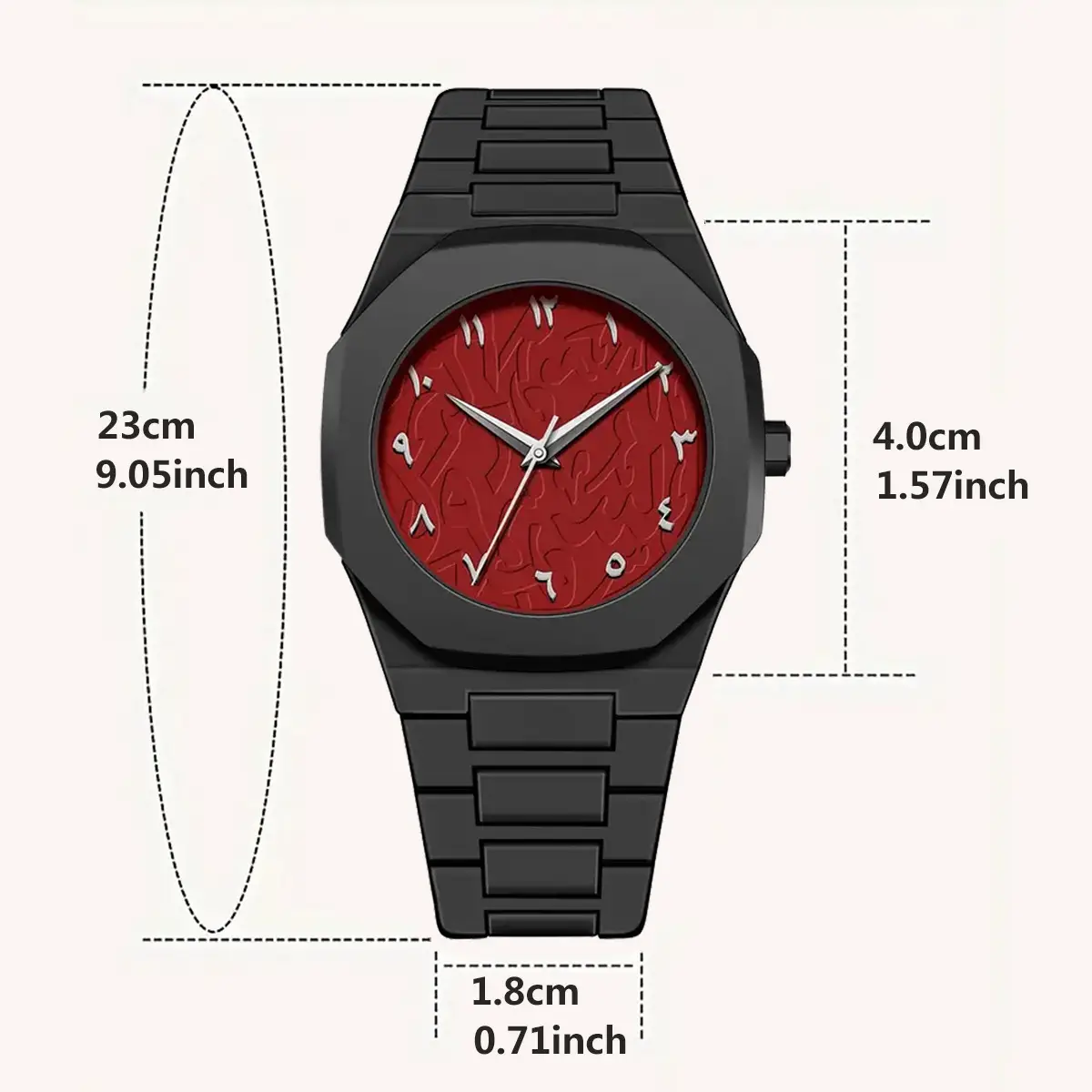 Men's Red Dial Arabic Watch Ultra-Thin Plastic Waterproof