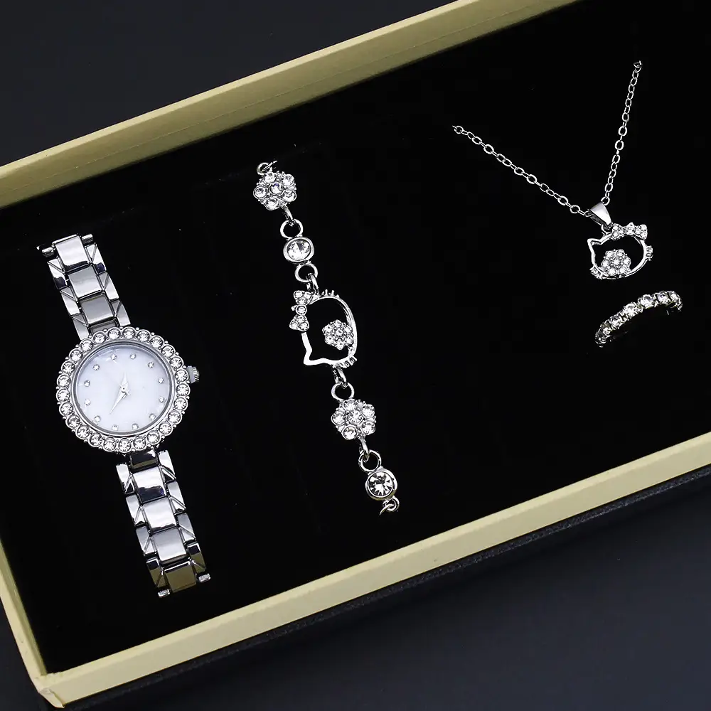 Diamond Quartz Watch Set for Women Jewelry Collection - Image 2