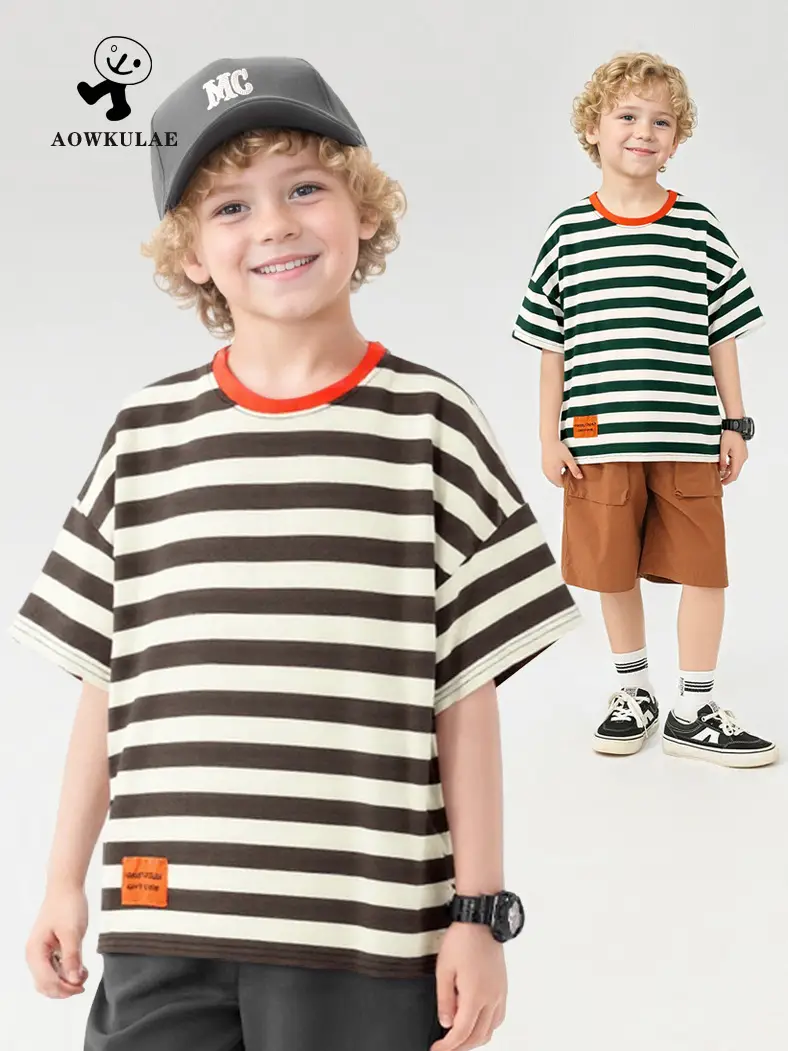 Kids Striped Short Sleeve T-Shirt Shorts Set - Image 4