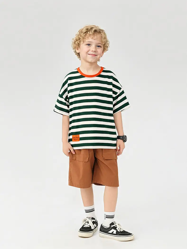 Kids Striped Short Sleeve T-Shirt Shorts Set - Image 6