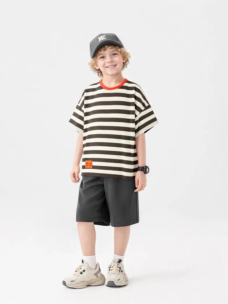 Kids Striped Short Sleeve T-Shirt Shorts Set - Image 7