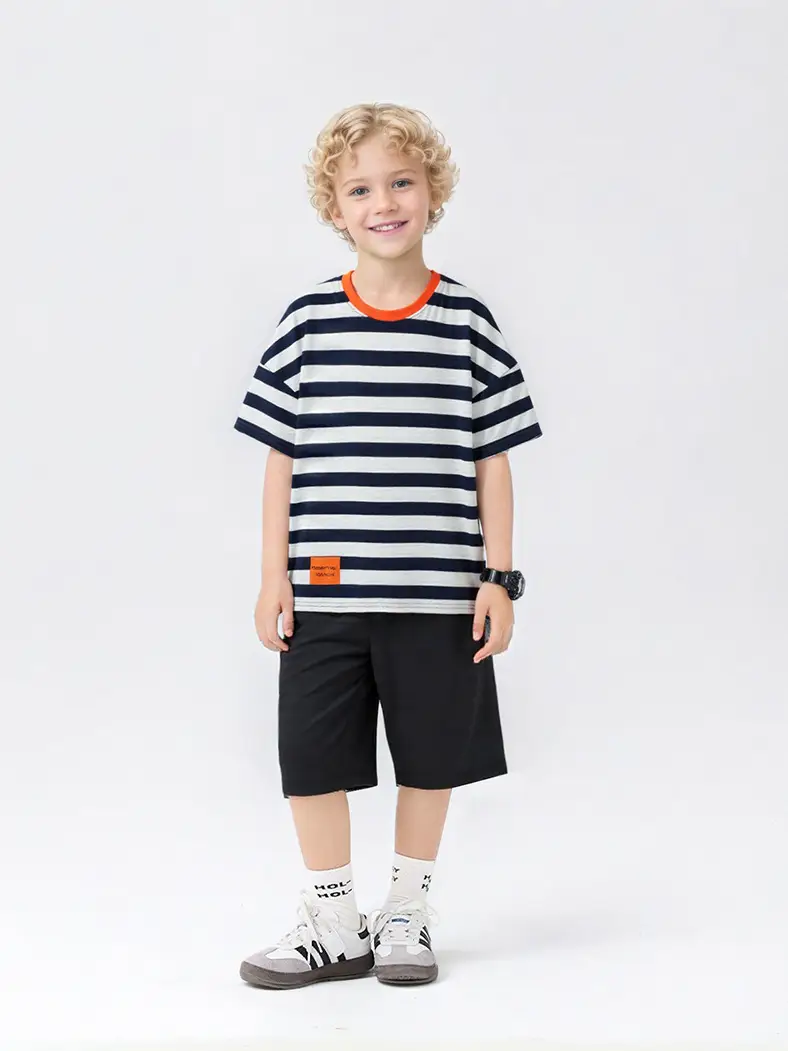 Kids Striped Short Sleeve T-Shirt Shorts Set - Image 8