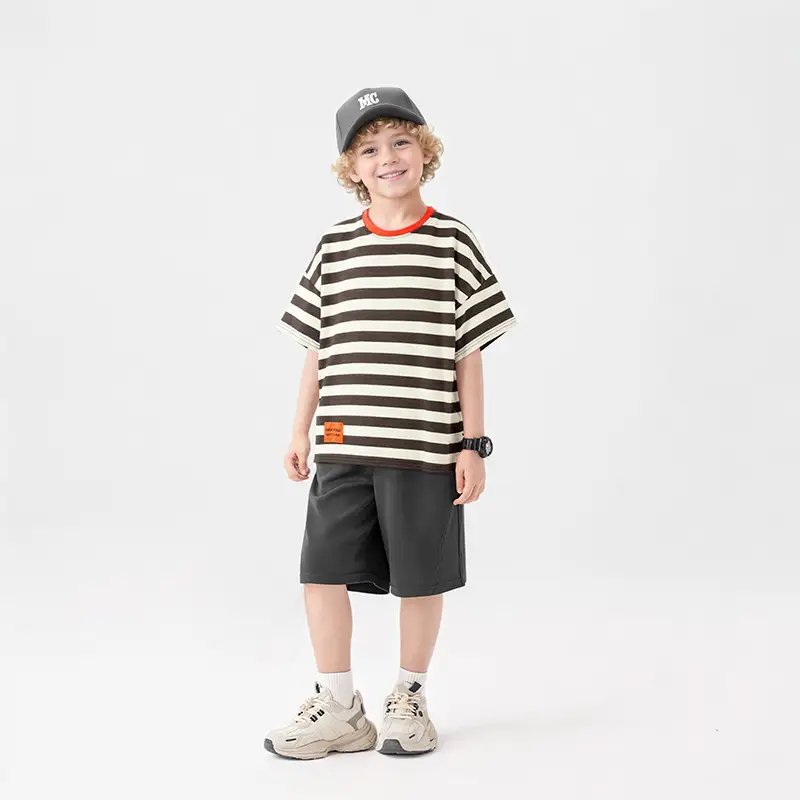 Kids Striped Short Sleeve T-Shirt Shorts Set — feature 1