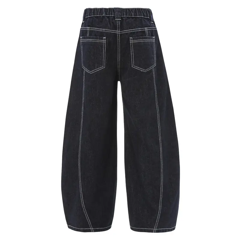 Dark Blue Denim Wide Leg Pants Casual Unisex Loose Fit