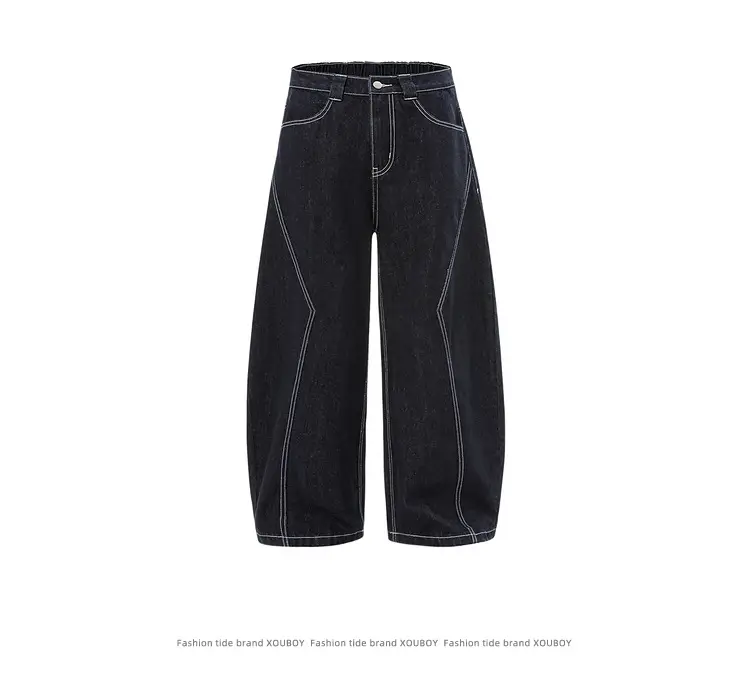 Dark Blue Denim Wide Leg Pants Casual Unisex Loose Fit — feature 6