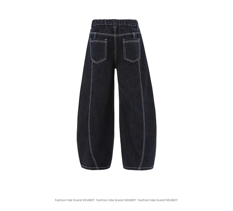 Dark Blue Denim Wide Leg Pants Casual Unisex Loose Fit — feature 7