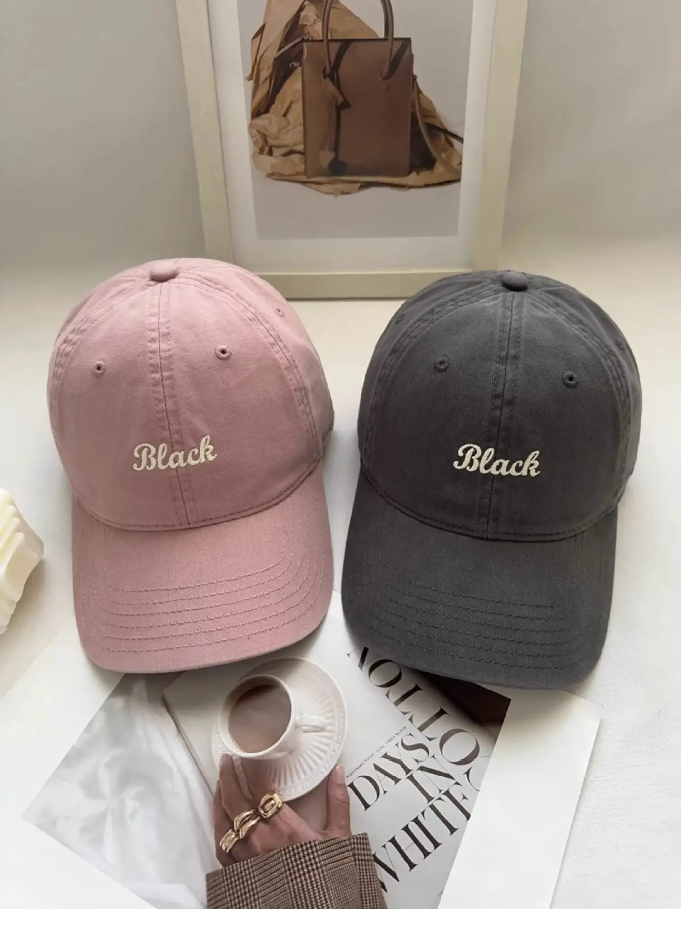 Girls Black Embroidered Cap Peaked Hat — feature 5