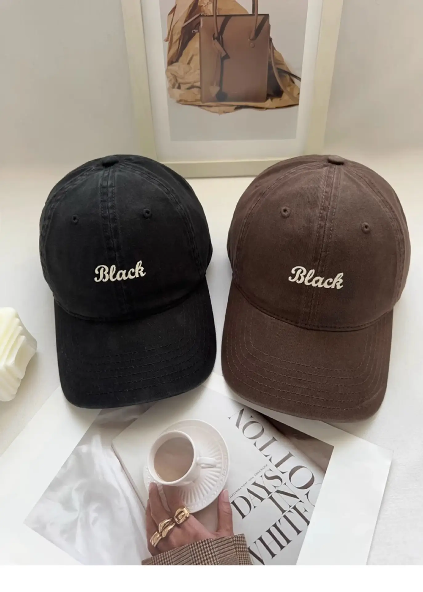Girls Black Embroidered Cap Peaked Hat — feature 6