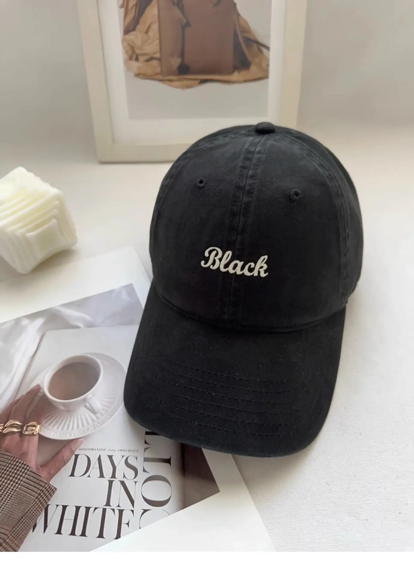 Girls Black Embroidered Cap Peaked Hat — feature 7