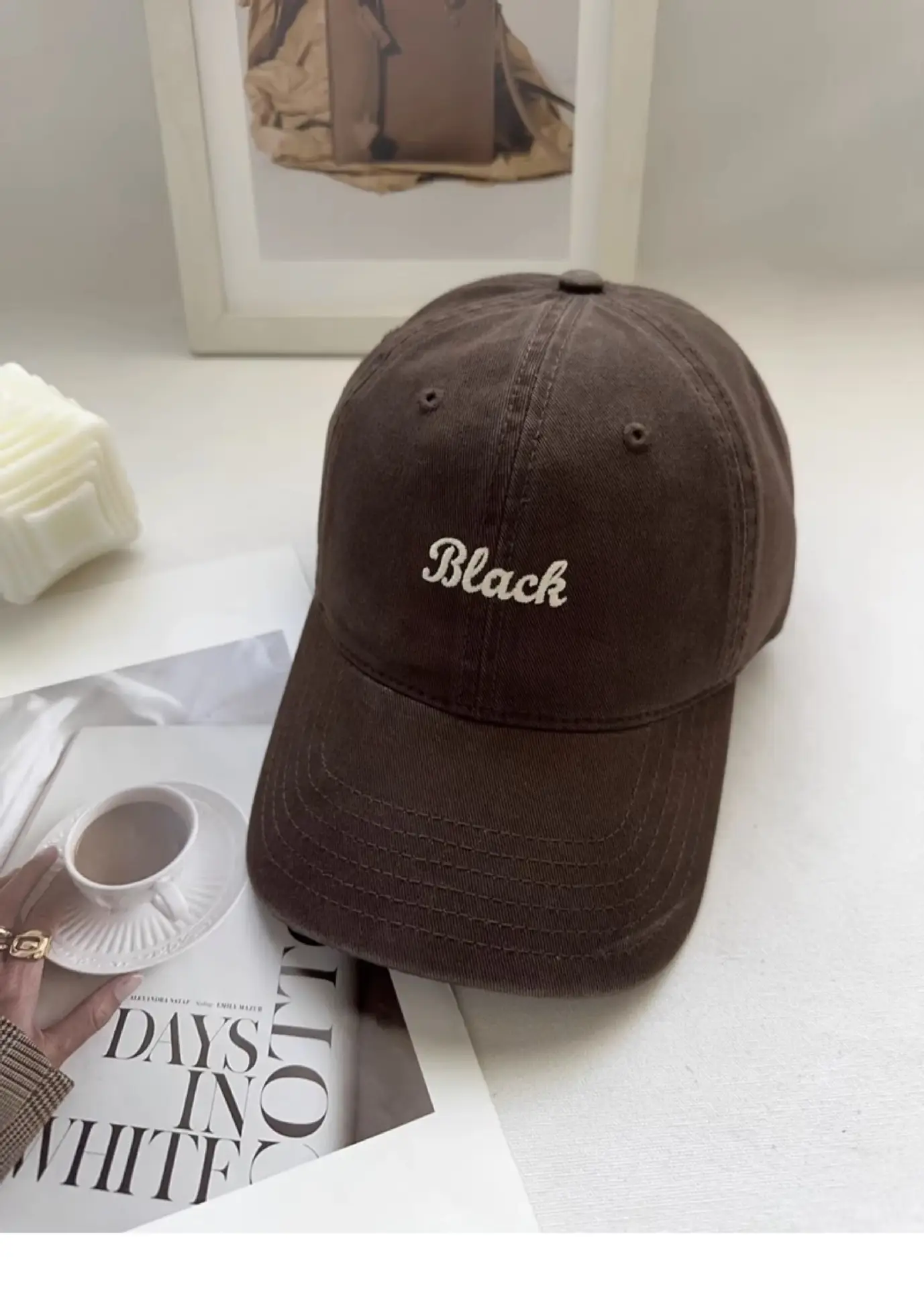 Girls Black Embroidered Cap Peaked Hat — feature 8
