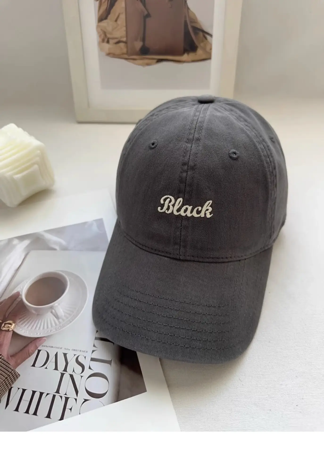 Girls Black Embroidered Cap Peaked Hat — feature 9