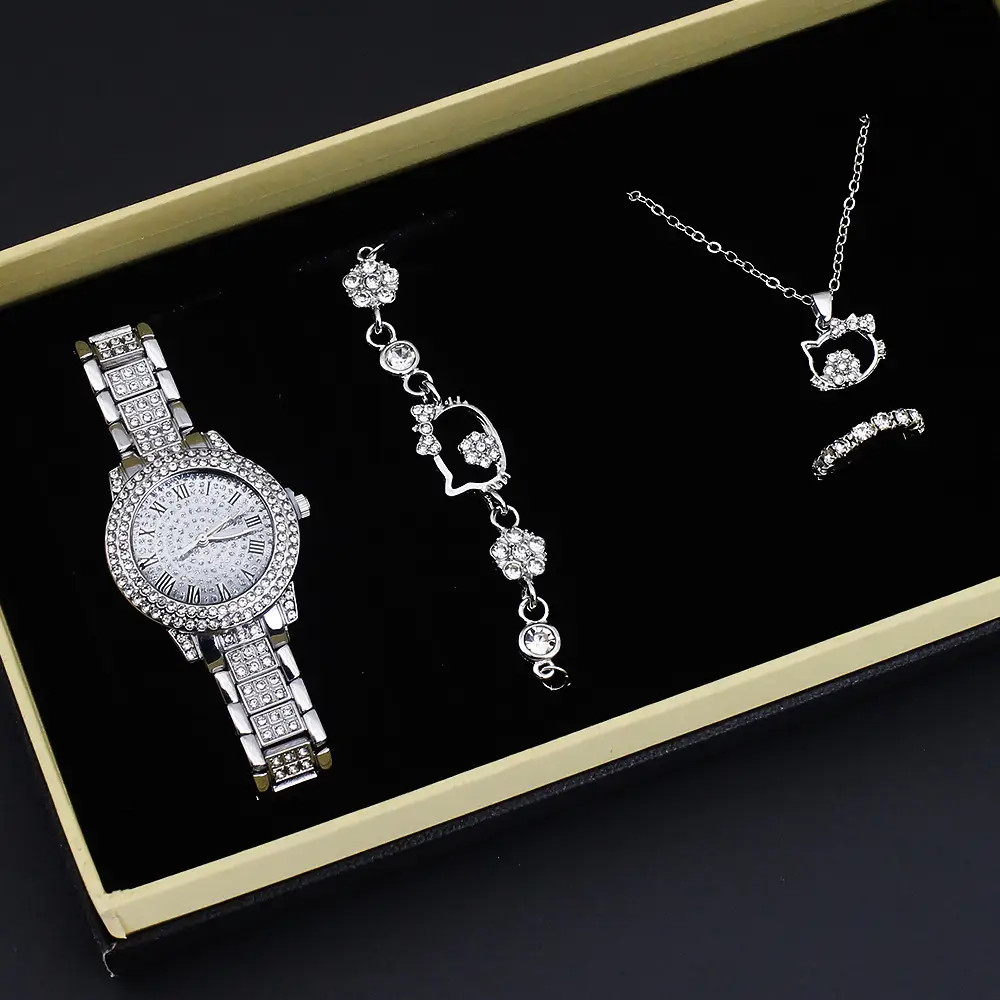 Women's Diamond Quartz Watch Set with Necklace & Chain - Image 2