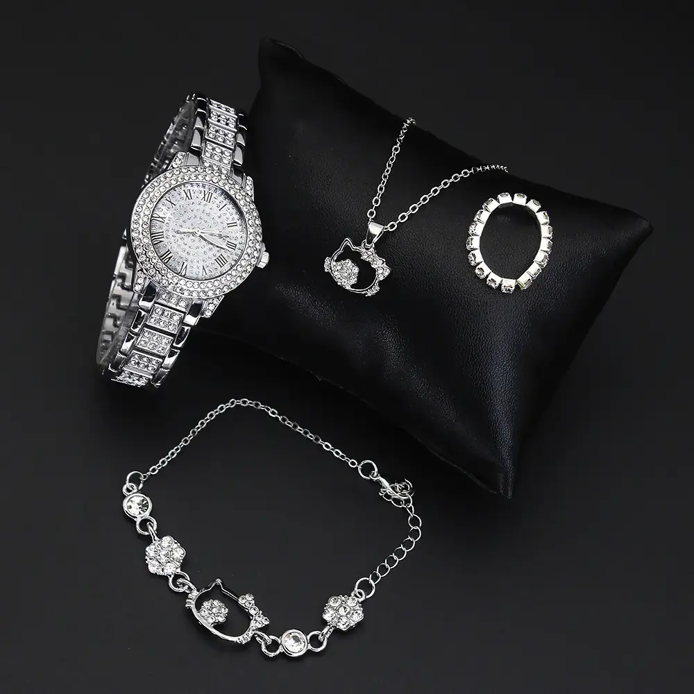 Women's Diamond Quartz Watch Set with Necklace & Chain - Image 3