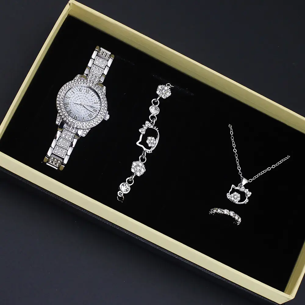 Women's Diamond Quartz Watch Set with Necklace & Chain - Image 4