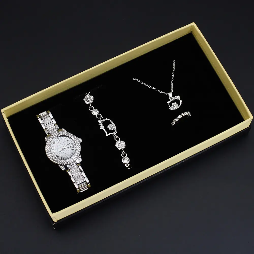 Women's Diamond Quartz Watch Set with Necklace & Chain - Image 5