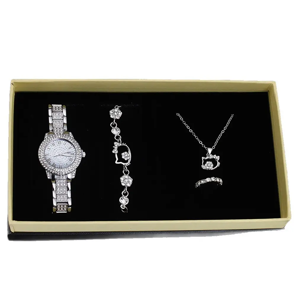 Women's Diamond Quartz Watch Set with Necklace & Chain - Image 6