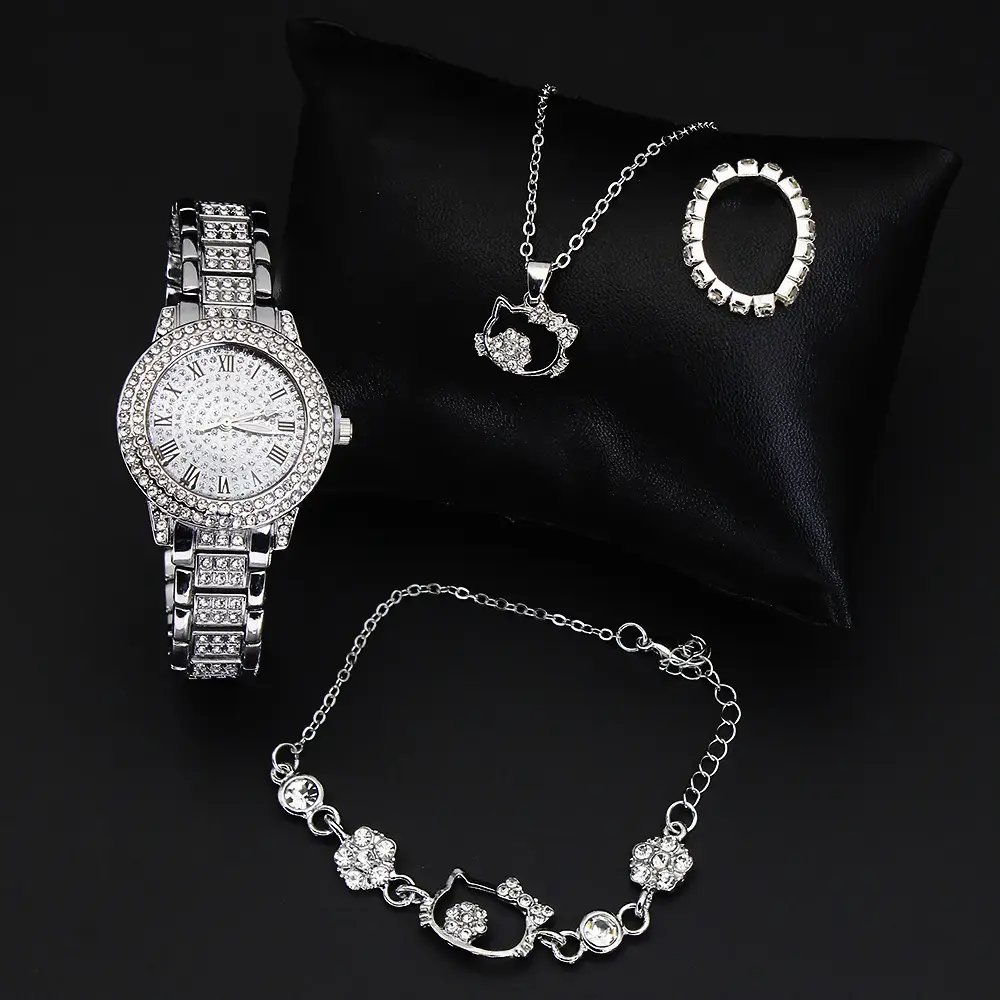 Women's Diamond Quartz Watch Set with Necklace & Chain — feature 5