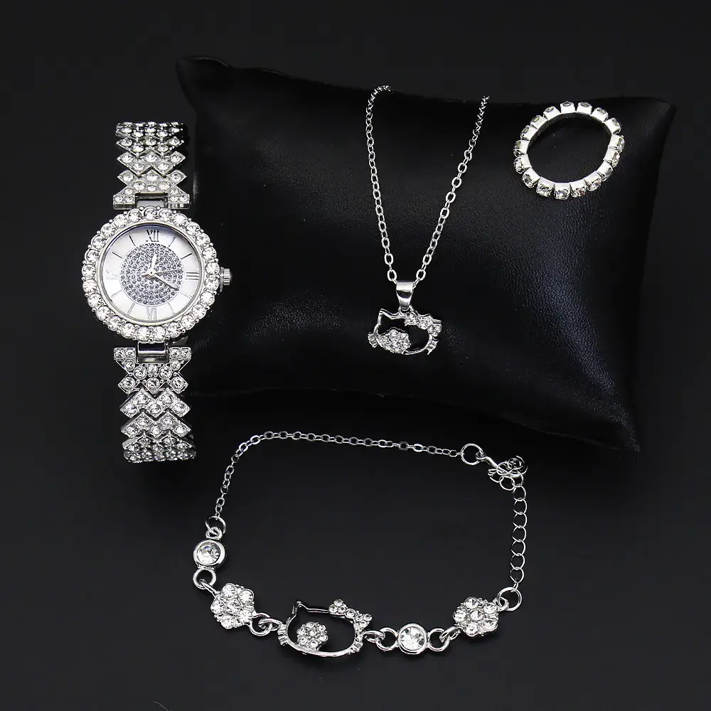 4-Piece Diamond Quartz Watch Set for Women - Image 3