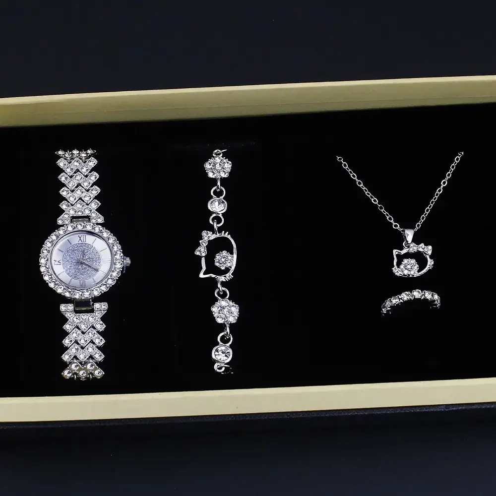 4-Piece Diamond Quartz Watch Set for Women - Image 4