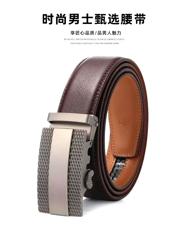 Men's Genuine Leather Belt with Silver Buckle — feature 1