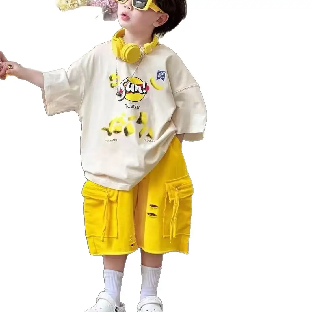 Kids Korean Style Short Sleeve T-Shirt Suit Yellow - Image 7