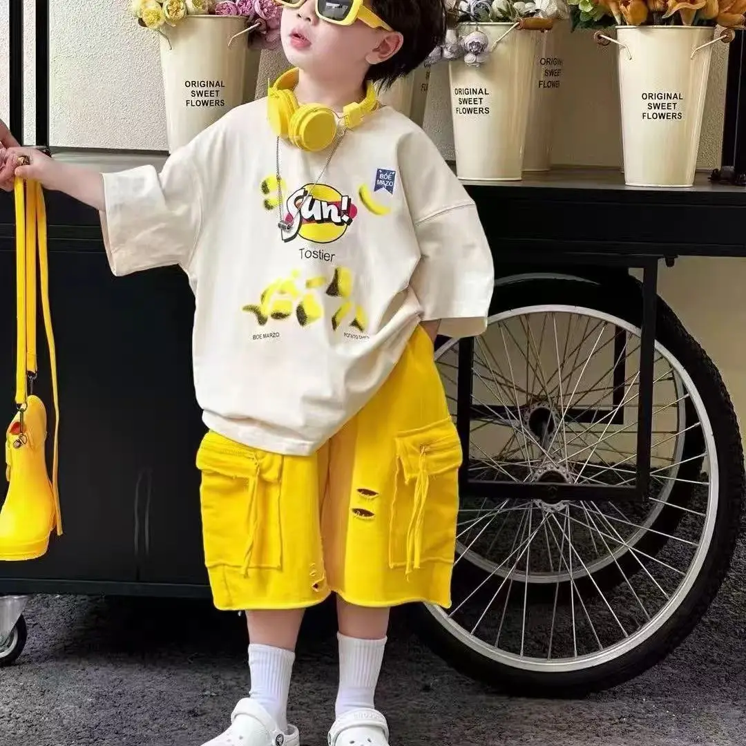 Kids Korean Style Short Sleeve T-Shirt Suit Yellow — feature 4