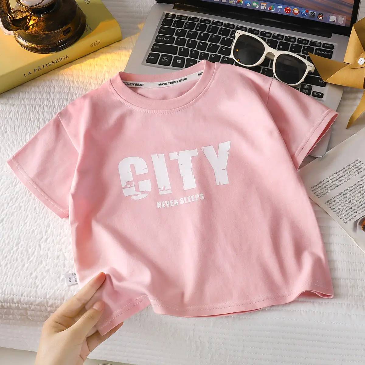 Kids T-Shirt City Print Green Cotton Loose Fit